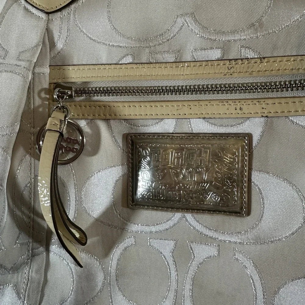 COACH Poppy Signature Metallic Glam Tote Shoulder Bag Purse 16289